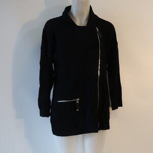 Womens Barbara Wells Black Full Zip Zipper Cuffs Cardigan Sweater L